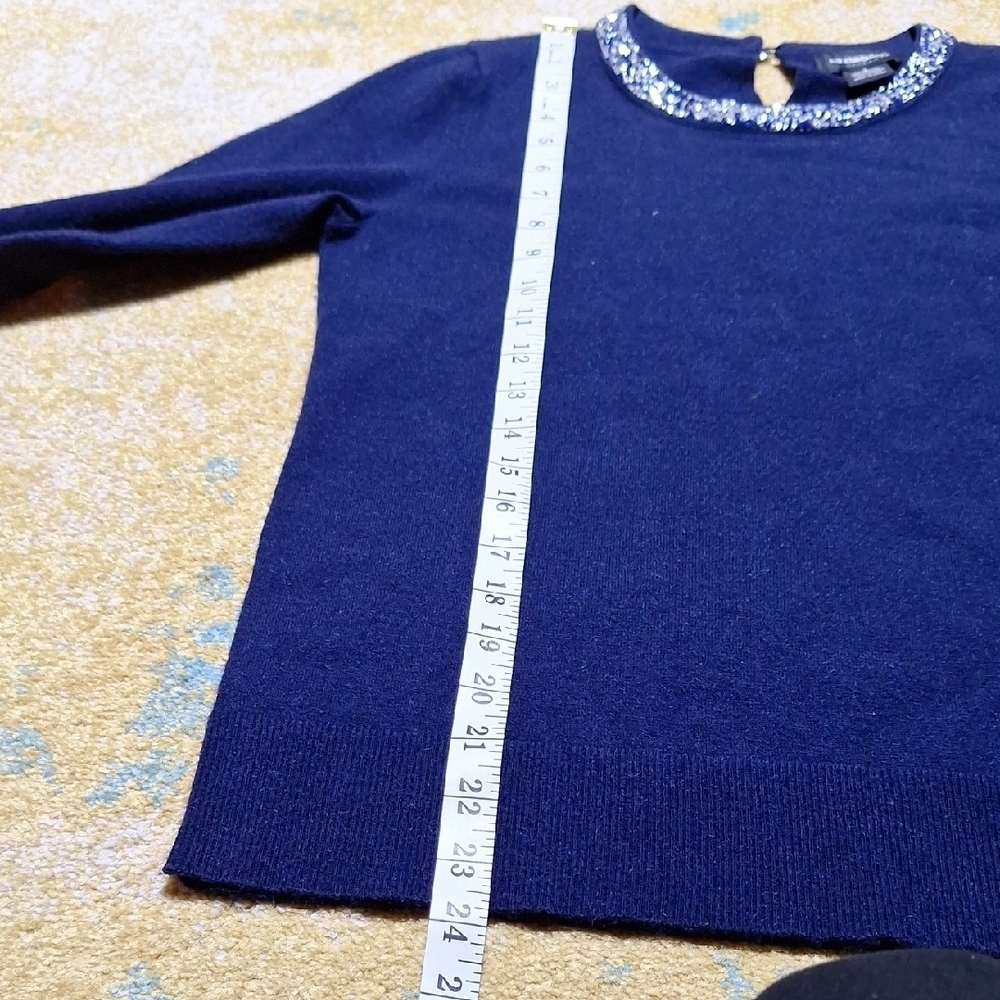 Liz Claiborne Navy Sweater with Floral Collar - Picture 8 of 8